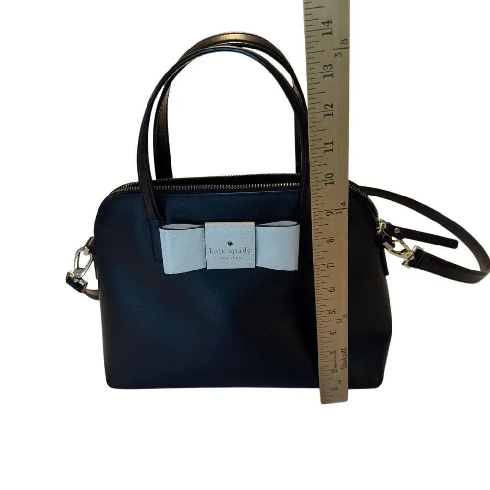 Kate Spade New York | Black Leather Purse | Ivory Bow | Crossbody Bag
